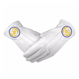 Logo carré brodé personnalisé gants de main maçonniques d'usine du Pakistan de bonne qualité - Product Image 1