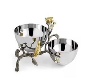 Silver Metal <b>Large</b> Salad <b>Mixing</b> <b>Bowl</b> Embedded Gold Leaf Branch Stainless Steel Hanging Eco-friendly Luxury Wedding Decor <b>Bowl</b> - Product Image 1