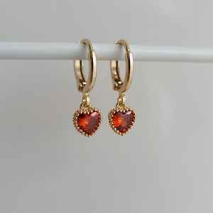Pendientes de Botón con Dije de Corazón de Granate Rojo, Plata de Ley 925 con Baño de Rodio, Joyería Clásica de Lujo para Regalo - Product Image 1