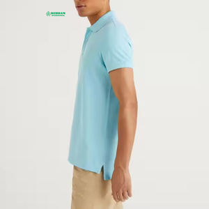 Top quality Light <b>Blue</b> Short Sleeve <b>Polo</b> <b>Shirt</b> Regular Fit Cotton Pique Breathable Casual Wear Front Logo Printed - Product Image 6