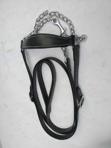 Nouveau licou SHOW en cuir robuste avec raccord argenté-cuir noir - Product Image 5