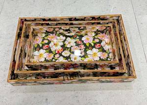 Bandeja de servicio de madera de acacia con asas Bebidas Barra de servicio de alimentos Sala de estar Mesa de comedor para el hogar Plástico acrílico de bambú duradero - Product Image 4