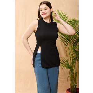 เสื้อทูนิคสีดำแขนกุดสไตล์โมเดิร์นสำหรับผู้หญิงผ่าข้างเหมาะสำหรับชุดลำลองและชุดออฟฟิศ - Product Image 3