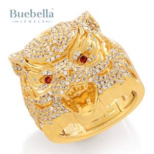 28mm Luxury Fully Iced out Moissanite Diamond <b>Ring</b> Tiger Style 925 Sterling <b>Silver</b> Unique <b>Ring</b> For <b>Men</b> Red Coloured Diamond eyes - Product Image 2