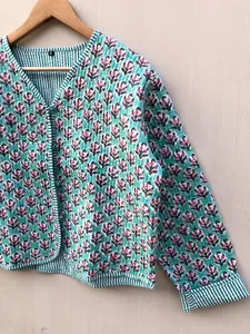 Nouveau Style bohème unisexe veste matelassée à la main en coton indien Patchwork manteau d'hiver imprimé bord libre automne poche Design - Product Image 5