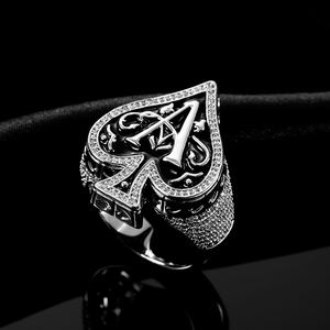 Anillo de Moissanita As de Espadas para Hombre, de Plata de Ley, Estilo Hip Hop, con Incrustaciones de Diamantes de Laboratorio, Anillo de Declaración con Diseño de Carta de Póker, Joyería Atrevida - Product Image 1
