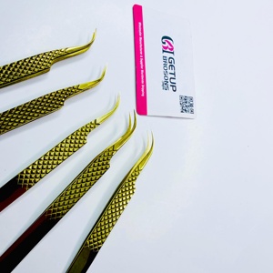 Pince à épiler pour cils GETUP BROSONS IMPEX de haute qualité, en acier inoxydable doré, à pointe lisse, avec poignée diamantée, couleurs plasma - Product Image 5