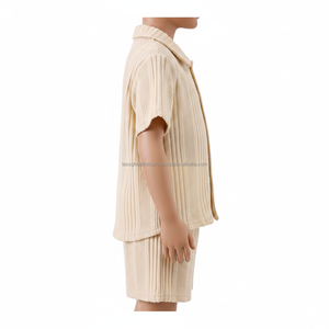 Summer Kids Ribbed Clothing Set Short Sleeve Button <b>Up</b> Shirt and Shorts 2Pcs Toddler <b>Boy</b> Girl Casual Waffle Knit Outfits - Product Image 4