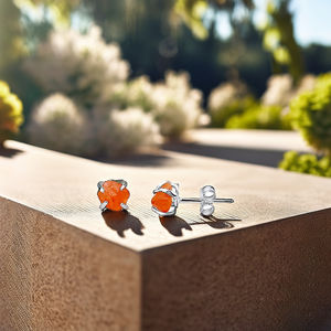 Boucles d'oreilles en pierre de soleil brute de 5 à 7mm faites à la main en plaqué argent bijoux en pierres précieuses naturelles pour femmes cadeau - Product Image 3