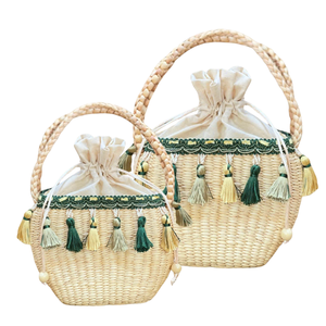 Custom Fashion Water Hyacinth <b>Handbag</b> Sustainable Fashion-Forward Design With Cotton Lining and Two <b>Handles</b> - Product Image 1