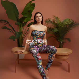 Ensemble corset en satin sublimé à baleines en acier, motif Love, avec legging assorti - Product Image 5