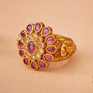 <b>Adjustable</b> Antique-Inspired Alloy and Copper Finger <b>Ring</b> Trendy Religious Wedding Flower Shape with Claw Inlay 152586 <b>Size</b> - Product Image 2