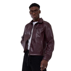 Veste en cuir bordeaux de haute qualité pour homme, col rabattu, fermeture éclair, tenue décontractée d'hiver, coupe classique, couleur unie, cuir tanné - Product Image 2