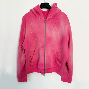 YUCHEN Streetwear Custom <b>Embroidery</b> Heavy Weight <b>Sweatshirt</b> Rhinestone Boxy Cropped Oversized Hoodies Men - Product Image 1