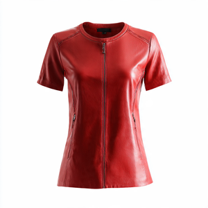 New Style Red <b>Leather</b> T <b>Shirt</b> Women Crew Neck Short Sleeve Tee Top Ladies Streetwear Fashion <b>Leather</b> Tee <b>Shirts</b> Womens - Product Image 3