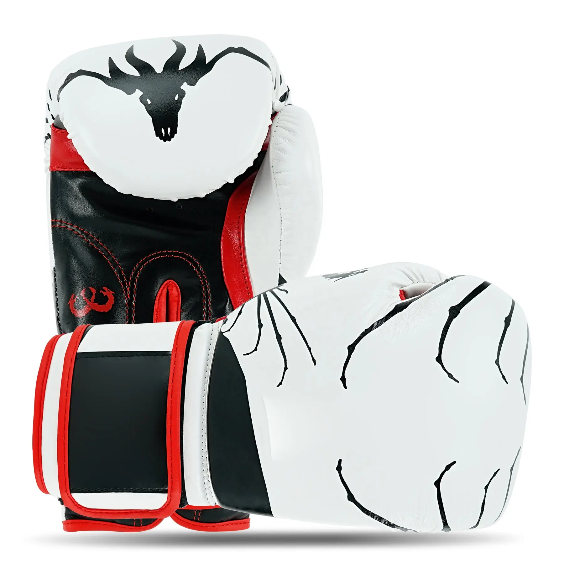 Gants de boxe professionnels en cuir véritable blanc araignée rouge et noir Gants respirants et confortables