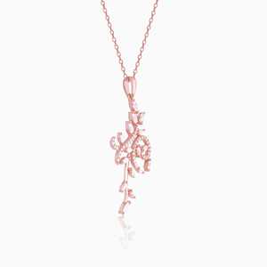 Pendentif floral en or rose exquis avec chaîne à maillons plaqué rhodium avec zircon diamant perle style vintage - Product Image 4