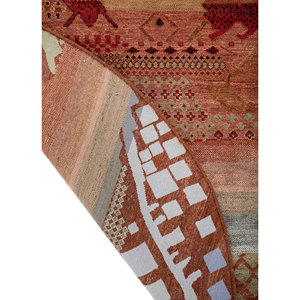 Alfombras Manchaha de Lana y Seda de Bambú Anudadas a Mano, Diseño de Parches Rojos y Naranjas para Uso Doméstico-Les-2836 - Product Image 5