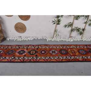 Orange-Bleu Vintage Turc Tapis Classique Grande Surface Rectangle Motif Laine Latex Patchwork Armure pour Adolescents 2.6 X 11.7ft - Product Image 3