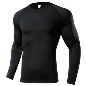 Camiseta ligera de manga larga para gimnasio para hombre, camiseta de compresión de secado rápido con logotipo personalizado impreso, transpirable, a prueba de viento, de talla grande atlética - Product Image 1