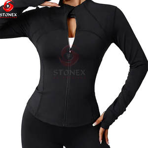 เสื้อโยคะผู้หญิงคุณภาพสูง ผ้าสแปนเด็กซ์/ไนลอนเนื้อแน่น สวมใส่สบาย แขนยาว ซิปหน้า ไร้ตะเข็บ แห้งเร็ว เอวสูง คอตั้ง - Product Image 2