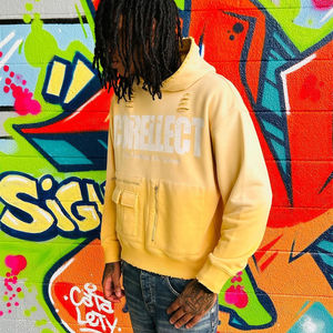 OEM Pull à capuche décontracté pour hommes Populaire Vintage Washed Distressed Imprimé Poches zippées avec ourlet déchiré effiloché Sweat à capuche pour hommes - Product Image 3