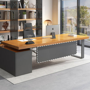 Bureau de direction en forme de L, en bois massif avec structure en fer, bureau d'ordinateur - Product Image 6