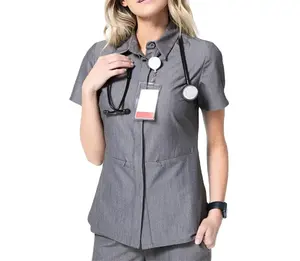 Veste d'uniforme d'hôpital en denim personnalisé pour hommes et femmes vestes d'allaitement extensibles et ensembles d'infirmière directement de l'usine - Product Image 3
