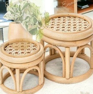 Indoor Woven Flower Pot Bottom Balcony Stool Set of 2 Rattan Wicker Plant Stand Ottoman for Living Room Bone Inlay Console - Product Image 3