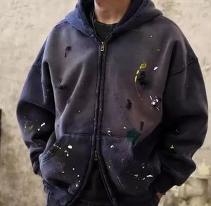 OEM de alta calidad 100% algodón cremallera sudaderas con capucha de peso pesado desgastado hecho a mano lavado ácido personalizado Logo sudaderas con capucha - Product Image 4