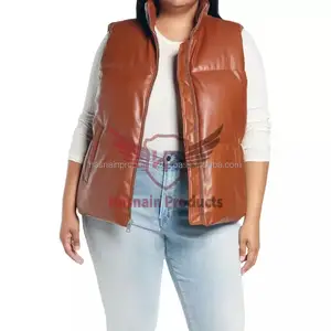 Wholesale Quilted Puffer Leather Vest for Women High Quality Winter Fashion Stylish Sleeveless Outerwear Leather Vest Supplier