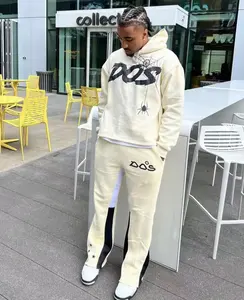 Chándal de algodón con capucha para hombre, conjunto de pantalones de chándal con logotipo personalizado, forro polar de dos piezas, Sudadera con capucha, pantalones acampanados - Product Image 5