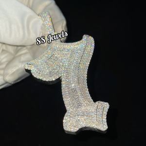 Pendentif Hip Hop personnalisé en argent sterling 925 plaqué rhodium, serti de moissanite blanche VVS, collier numéro pour soirée - Product Image 3