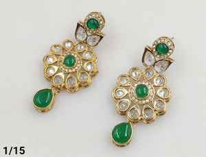 Fashionable Latest Stylish Flower Designer Stone & Kundan Earring Set Indian High Gold Plated Jewelry Kundan Earring Set Women - Product Image 4