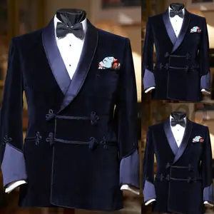 Elegância Redefinida Mais Recente Design Azul Marinho Mens Smoking Jacket Casaco Velvet Blazer Casamento Prom Traje No Atacado Preço de Fábrica
