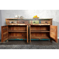 Buffet ancien de style industriel en bois massif récupéré avec 4 tiroirs et 4 portes, meubles pour le salon