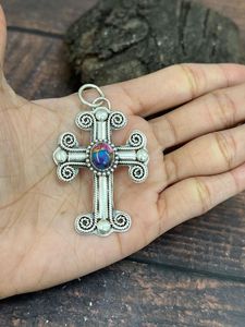 Handmade Gold Sterling Silver Bezel Setting Pink Dahlia <b>Cross</b> Pendant Floral Religious Jewelry Elegant Gift for Women Unique - Product Image 2