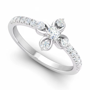 แหวนเพชรรูปกลีบดอกไม้ ทอง 14K แหวนผู้หญิง |   0.40Ctw ทรงกลมเจียระไนแบบบริลเลียนท์ สำหรับใส่ทุกวัน - Product Image 1