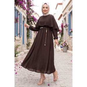 Robe d'été marron à col cape, taille empire élastiquée, volants floraux, respirante, durable, modeste, pour soirée, club, jour de fête, livraison gratuite - Product Image 1