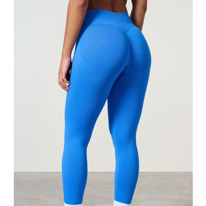 Pantalones deportivos de cintura alta sin costuras con logotipo personalizado para mujer, mallas deportivas para correr, gimnasio y Yoga con bolsillos laterales - Product Image 5