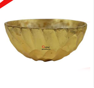 Tazón de servicio de metal con acabado plateado de gran calidad con diseño de flores y hojas doradas para restaurante y bar de hotel - Product Image 2