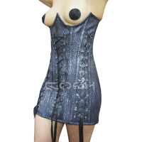 FABRICANTE DE CORSÉ Underbust Steelboned Blue Snake Patterned PVC Corset Dress para la moda y el desgaste del partido