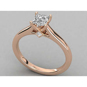 Anillo de Compromiso/Placer para Mujer con Diamante Solitario de Corte Princesa Cultivado en Laboratorio, Patrón Geométrico, Oro Amarillo 9K, Certificado IGI - Product Image 4