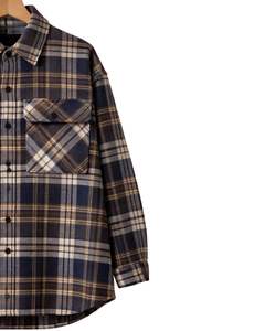Custom <b>Men</b> Plaid <b>Overshirt</b> Navy Blue Brown Long Sleeve Button Up Check Shirt Jacket Warm <b>Flannel</b> Casual Winter Wear Wholesale - Product Image 2