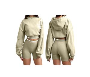 Ensemble 2 pièces haut de gamme ensemble de shorts à capuche surdimensionnés à épaules tombantes meilleurs ensembles pour femmes vierges à motif solide exigeant - Product Image 5