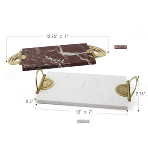 Bandeja de mármol rectangular de latón AK con mango de metal, Juego de 2 en multicolor al mejor precio para decoración de mesa/Decoración de cocina - Product Image 3