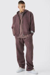Ensemble de survêtements à capuche en coton surdimensionné unisexe survêtement deux pièces personnalisé imprimé brodé lavage à l'acide pantalon de survêtement évasé jogging - Product Image 2