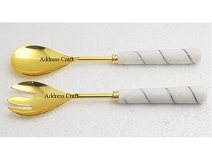 Servidor de ensalada de resina de madera y acero inoxidable de alta calidad con mango decorativo, cuchara, tenedor, juego de servidor, mesa, utensilios de cocina, juego de cubiertos - Product Image 6