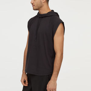 Vente en gros de sweat à capuche de sport sans manches en coton éponge pour hommes, sweats à capuche décontractés de sport à coupe sèche - Product Image 2