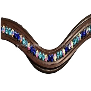 Banda de cuero marrón con acabado alto para cejas, brazalete de piel de vaca con acabado suave y Diamante Azul Marino - Product Image 1
